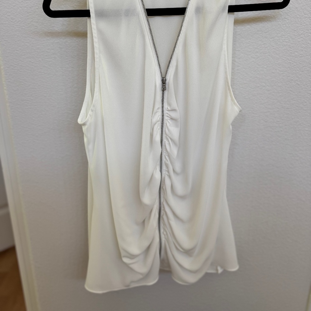 Trouvé White Sleeveless Draped Blouse Top Zip Front Size XL